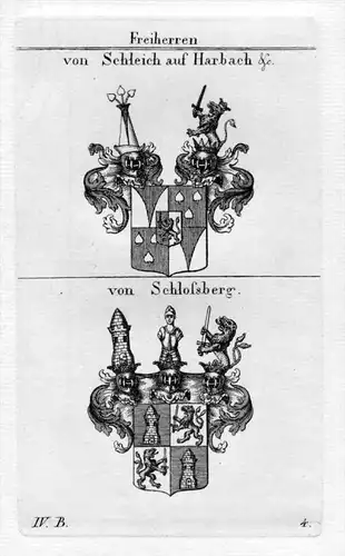 Schleich auf Harbach - Schlossberg - Wappen coat of arms Heraldik heraldry Kupferstich