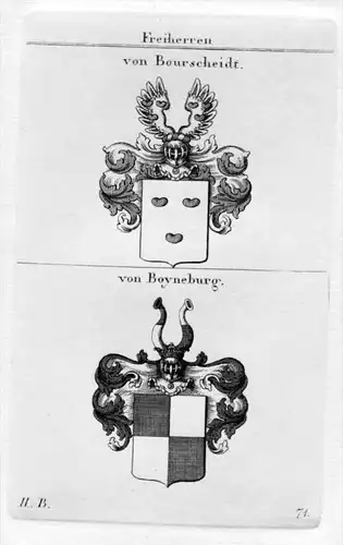 Bourscheidt Boyneburg Wappen coat of arms heraldry Heraldik Kupferstich