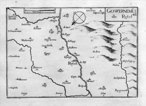 Rethel Ardennes Champagne-Ardenne Gravure map carte Kupferstich gravure