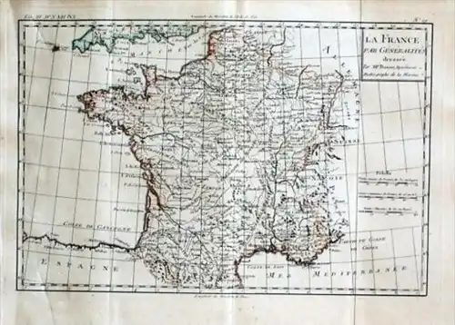 Frankreich France Carte gravure map Bonne  antique