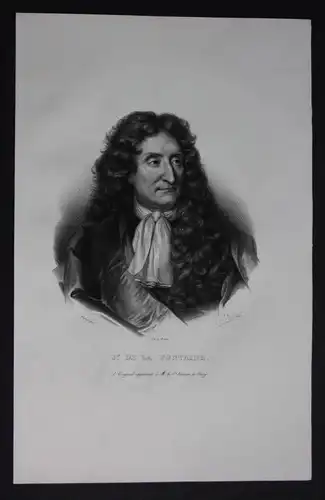 Jean de la Fontaine writer Lithographie Portrait Folio