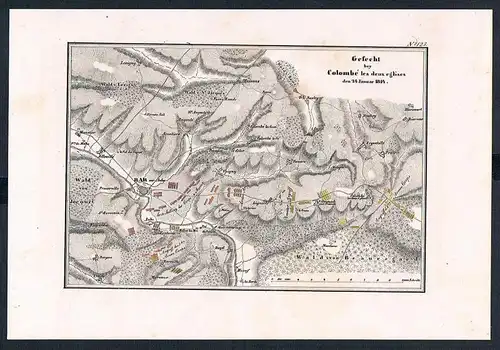 Colombe Frankreich France Schlacht battle Karte map gravure