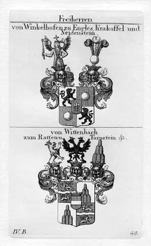 Winkelhofen Wittenbach - Wappen Adel coat of arms heraldry Heraldik Kupferstich