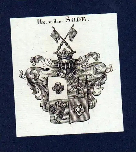 Herren von der Sode Original Kupferstich Wappen engraving Heraldik crest