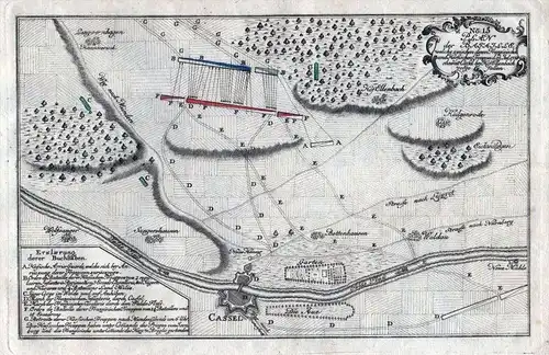 Kassel Ellenbach Schlacht Battle Kuperstich map Kupferstich Karte