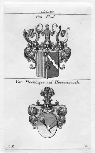 Flad / Fleckinger - Wappen Adel coat of arms heraldry Heraldik Kupferstich