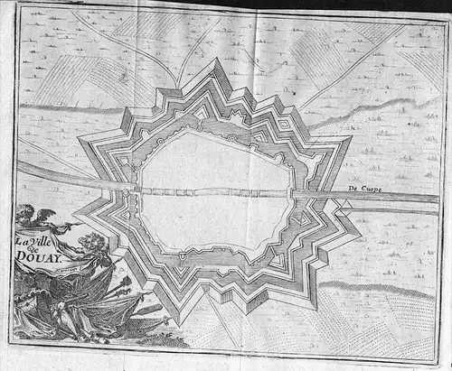 Douai Plan map gravure Original Kupferstich carte engraving