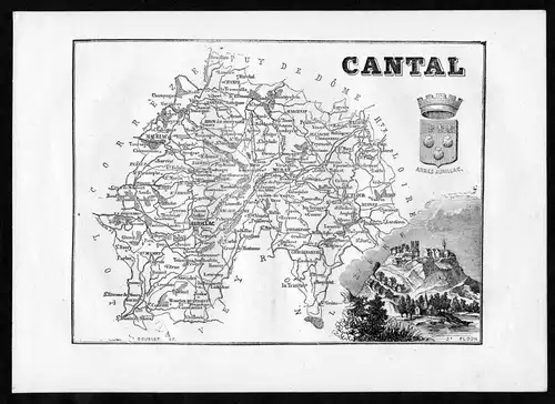 Cantal - Aurillac Murat Frankreich France Departement Karte map Holzstich