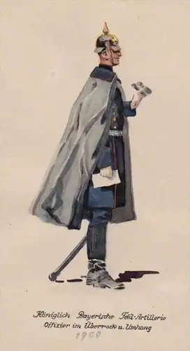 Feld-Artillerie Offizier Bayern Uniform Uniformen Original Aquarell