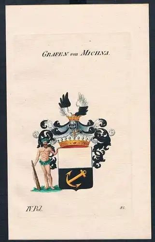 Grafen von Michna Wappen Kupferstich Genealogie Heraldik coat of arms