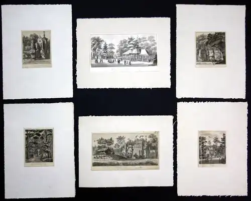 Konvolut von 6 Federzeichnungen mit Ansichten - jeweils bezeichnet -- von ca. 1830.