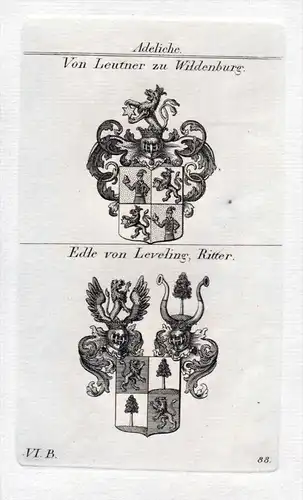 Leutner Wildenburg / Leveling Ritter / Bayern - Wappen coat of arms Heraldik heraldry Kupferstich