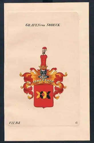 Grafen von Sobeck Wappen Kupferstich Genealogie Heraldik coat of arms