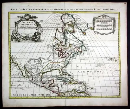 "L Amerique septentrionale" - North America Florida Caribbean Canada Virginia New York map Karte Covens Mortier