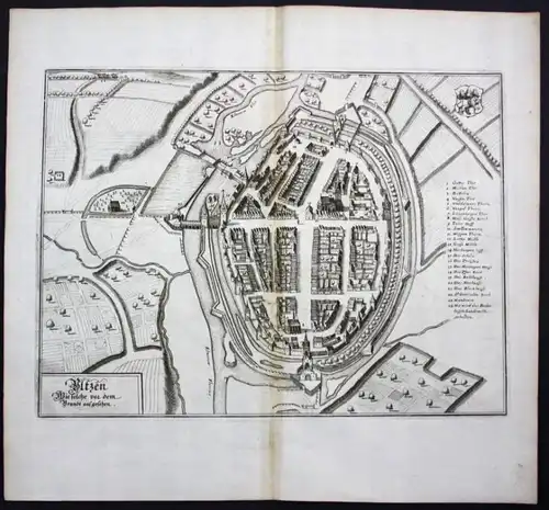 Uelzen / Stadtplan - Gesamtansicht - Karte Kupferstich Merian
