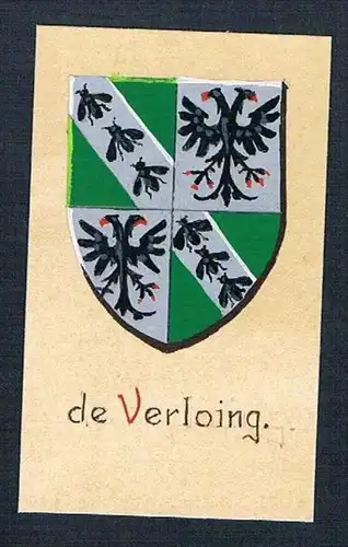19. / 20. Jh. - de Verloing Blason Aquarelle Wappen coat of arms Heraldik