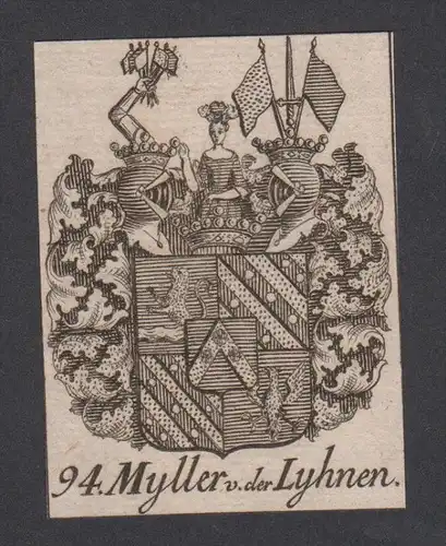 Myller Lyhnen Wappen vapen coat of arms Genealogie Heraldik Kupferstich