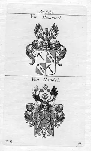 Hammerl / Handel - Wappen Adel coat of arms heraldry Heraldik Kupferstich