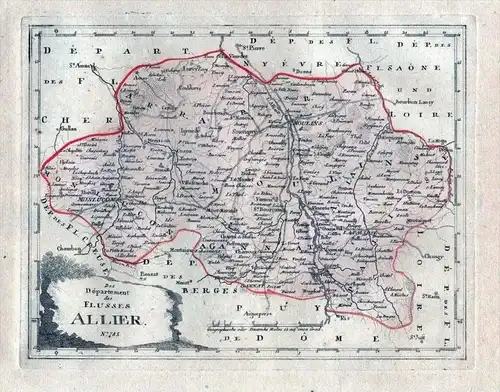 Das Department des Flusses Allier. Nro. 785 - Allier Moulins Montlucon Vichy Karte Reilly carte gravure France
