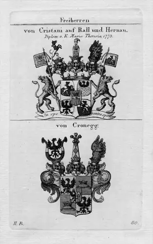 Cristani Rall Hernau Cronegg Wappen Adel coat of arms Heraldik Kupferstich