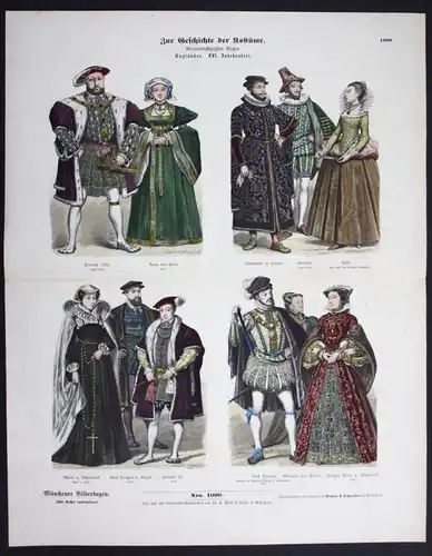 England 16.Jh. Heinrich VIII Kostüme Tracht Trachten Münchener Bilderbogen