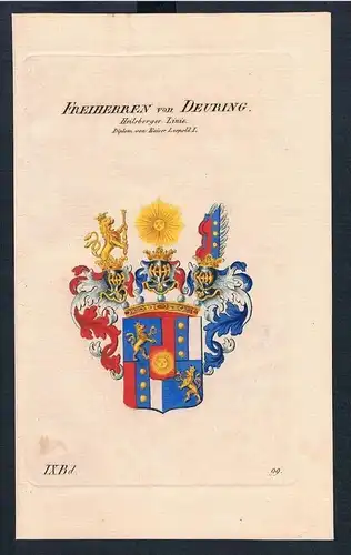 Freiherren von Deuring Heilsberger Wappen Kupferstich Genealogie Heraldik