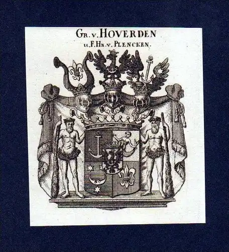 Grafen von Hoverden Original Kupferstich Wappen coat of arms Heraldik