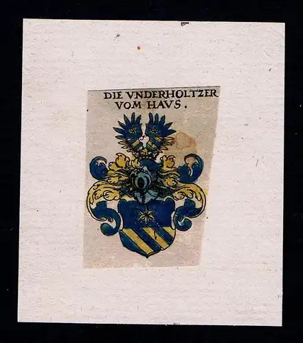 . - Underholtzer vom Haus Wappen Adel coat of arms heraldry Kupferstich