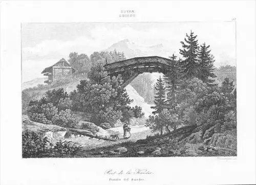 Kander Brücke Berner Oberland  engraving gravure