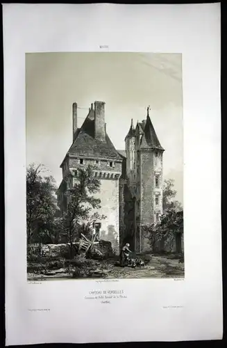 Chateau de Verdelles - Poille Fleche Sarthe Frankreich France Lithographie