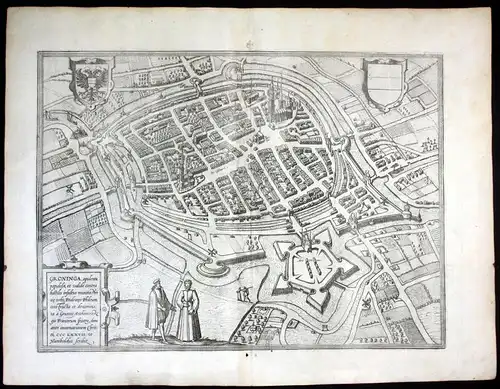 Groninga - Groningen Netherlands Holland Braun Hogenberg map Plan gravure