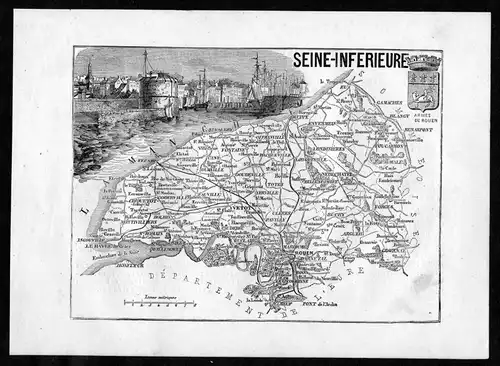 Seine-Inferieure - Rouen Frankreich France Departement Karte map Holzstich