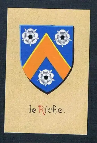 19. / 20. Jh. - le Riche Blason Aquarelle Wappen coat of arms Heraldik