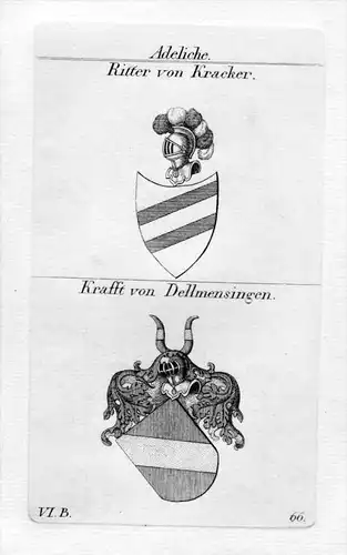 Ritter Kracker / Krafft Kraft Dellmensingen - Wappen coat of arms Heraldik heraldry Kupferstich