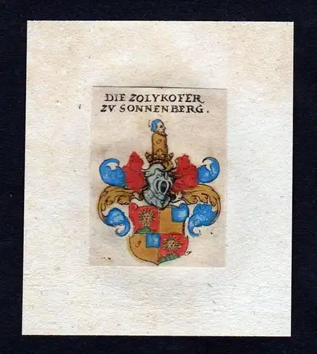 h. Zollikofer zu Sonnenberg Wappen Adel heraldry Heraldik Kupferstich