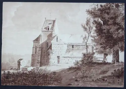 Kloster Frankreich France Original Aquarell Zeichnung watercolor um 1800