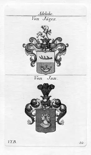 Von Jäger / Von Jan / Bayern - Wappen coat of arms Heraldik heraldry Kupferstich