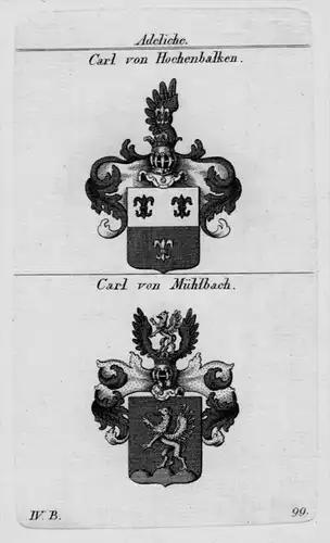 Carl Hochenbalken Mühlbach Wappen Adel coat of arms Heraldik Kupferstich