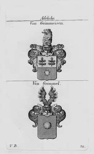 Grimmeisen Grimmel Wappen Adel coat of arms heraldry crest Kupferstich