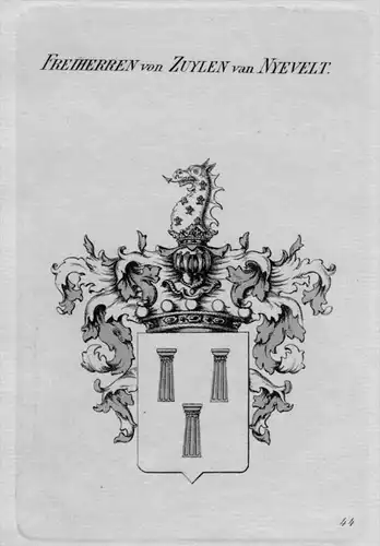 Zuylen Nyevelt Wappen Adel coat of arms heraldry Heraldik crest Kupferstich
