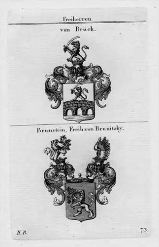 Brück Brunstein Brunitzky Wappen Adel coat of arms Heraldik Kupferstich