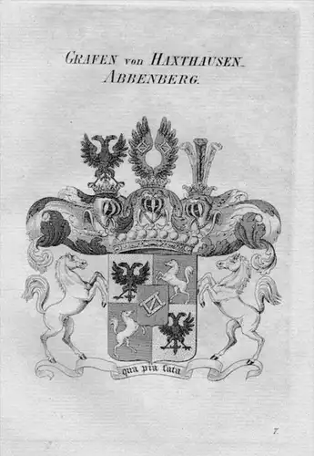 Haxthausen- Abbenberg  Wappen Adel coat of arms heraldry Kupferstich