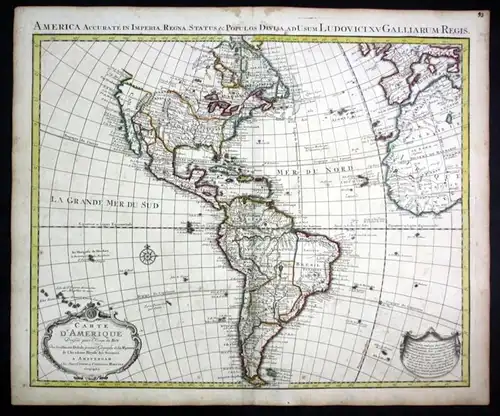 "Carte d Amerique" - America South North continent map Karte Covens Mortier engraving