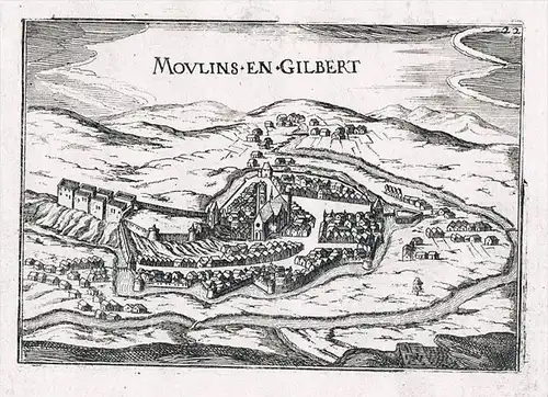 Moulins-Engilbert Nievre Burgund view gravure Kupferstich Tassin