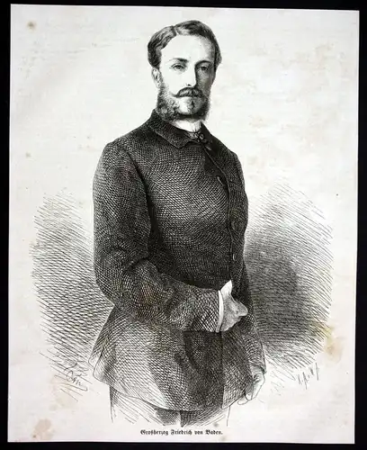Großherzog Friedrich von Baden - Friedrich I Großherzog Baden Regent Portrait Holzstich