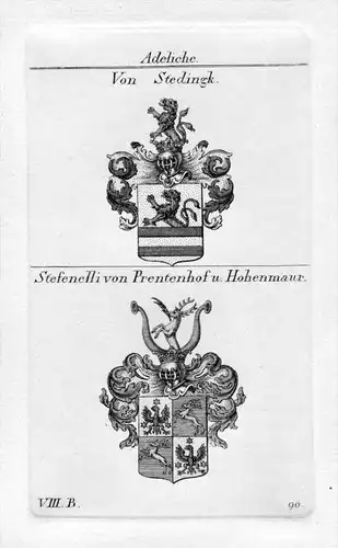 Stedingk / Stefenelli Prentenhof Hohenmaur - Wappen Adel coat of arms heraldry Heraldik Kupferstich