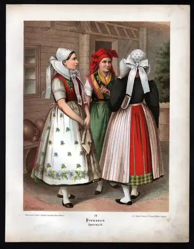 "Preussen Spreewald" - original Farb-Lithographie - Bildgröße ca. 26 x 20 cm von Albert Kretschmer (1825-1891) auf Kunst