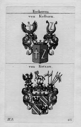 Kolborn Kotzau Wappen Adel coat of arms heraldry Heraldik Kupferstich