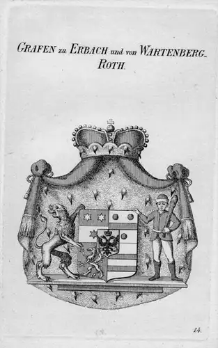 Erbach Wartenberg-Roth Wappen Adel coat of arms heraldry Kupferstich