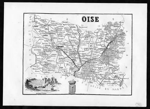 Oise - Beauvais Frankreich France Departement Karte map Holzstich